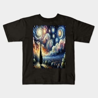 Vincent Van Gogh Inspired Nighttime Rolling Hill Kids T-Shirt